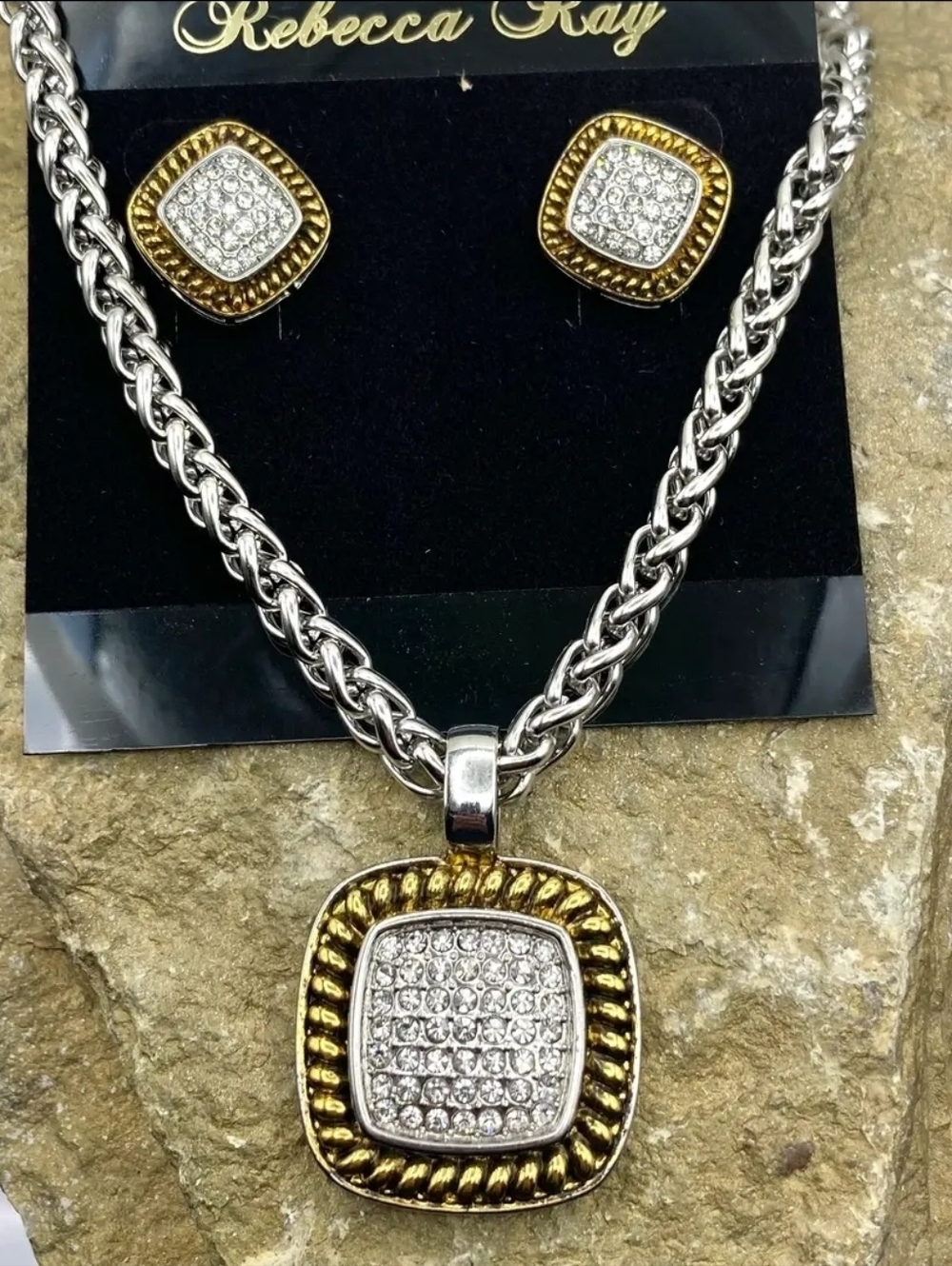 Classic Gold & Silver Pendant Necklace & Earrings Set